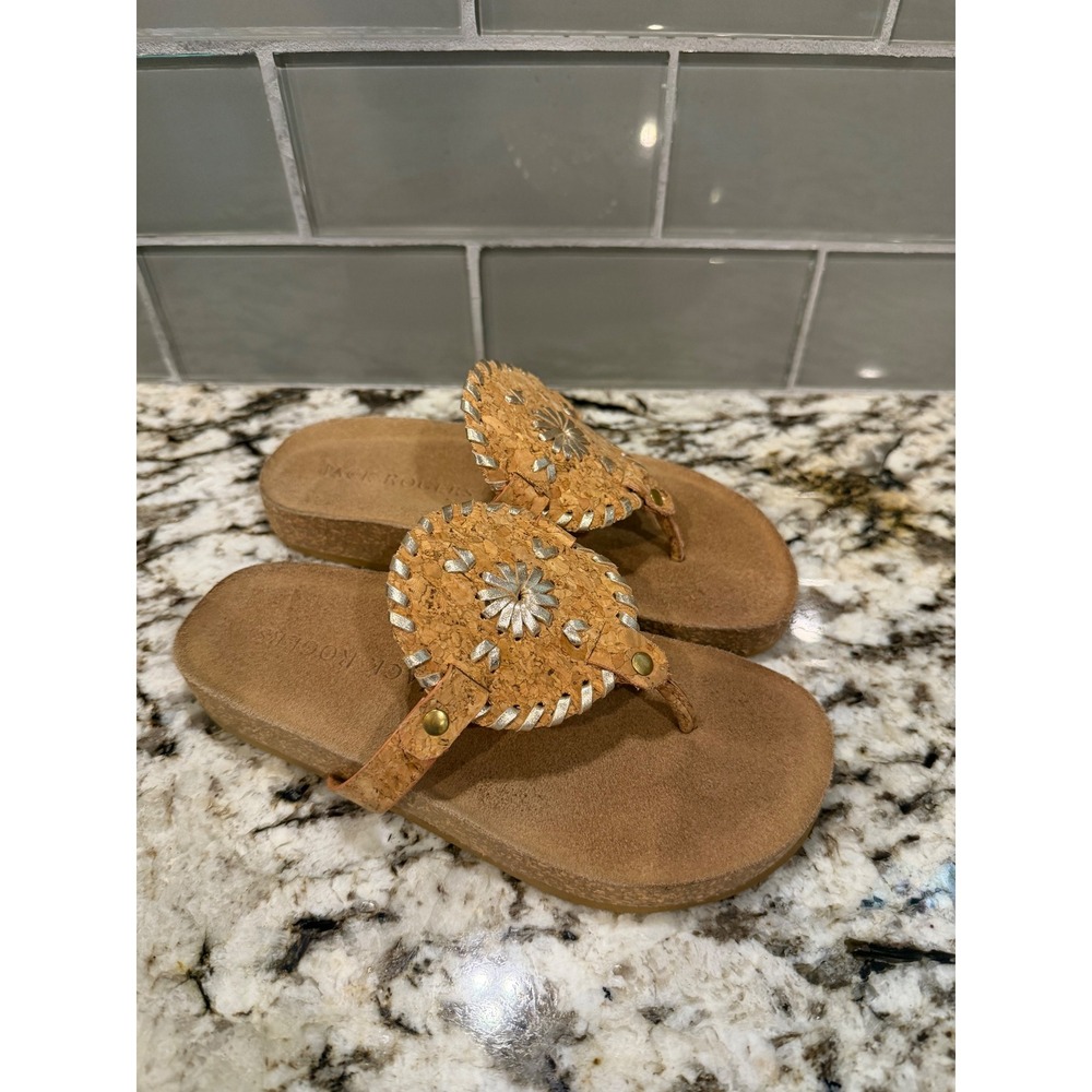 Jack Rogers Youth Girls Cork Silver Whipstitch Jacks Flat Sandals Size 2